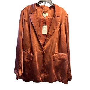 Skies Are Blue Blazer Women 3X Chocolate Brown Satin Feel Lined One Button Close